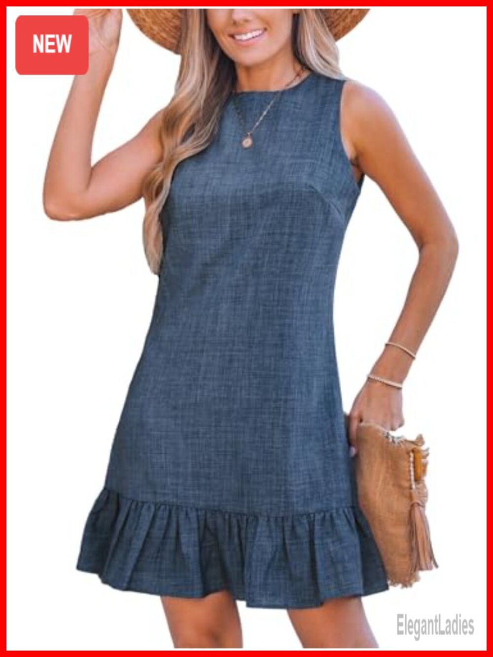 Sleeveless Crew Neck Ruffle Hem A-Line Mini Dress Casual Summer